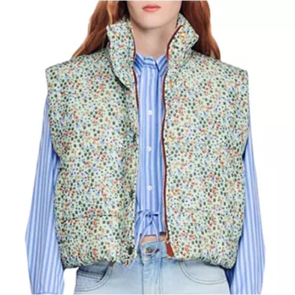 Sandro Clementine Floral Print Puffer Vest